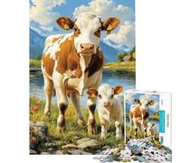 Jigsaw Puzzles 1000 Piece for Teenagers Cow And Calf by The River Jigsaw for Adults Hands-on Game Analysis And Logic Great Gifts for Gaming (Size 38x52cm)