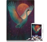 Jigsaw Puzzles 1000 Piece for Teenagers Crane in Flight with Moon Cozy And Calming Leisure Fun Seamless Fit High Precision Toy Size 38x26cm