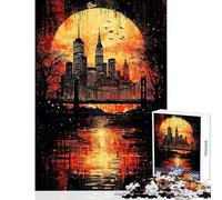 Jigsaw Puzzles 1000 Piece for Teenagers Crimson Metropolis︰ Gothic New York at Sunset Practical Game for The Whole Family DIY Toys Every Piece Is Unique - (50X75cm)
