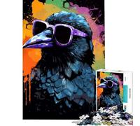 Jigsaw Puzzles 1000 Piece for Teenagers Crow With Sunglasses Raven Help The Brain Exercise Home Art Decor Practical Game for Ages 14 And over (50x75cm)
