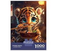 Jigsaw Puzzles 1000 Piece for Teenagers Cute Tiger Eating Ramen Adult Puzzles Relaxing Games Pattern Assembly Birthday Present, Gifts, 52x38cm/1000pcs