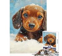 Jigsaw Puzzles 1000 Piece for Teenagers Dachshund Puppy in Snow Painting Practical Game for The Whole Family DIY Toys Every Piece Is Unique - (26X38cm)