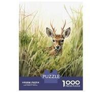 Jigsaw Puzzles 1000 Piece for Teenagers Deer in The Grass Painting Jigsaw Puzzle Fun Games Perfect Decoration Gifts for Friends And Family 52x38cm/1000pcs