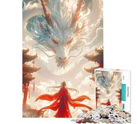 Jigsaw Puzzles 1000 Piece for Teenagers Dragon Woman Red Robe Fun at Home Activities, Hand Speed Race Hands-on Game for Age 14+ Game (38x52cm)