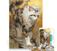 Jigsaw Puzzles 1000 Piece for Teenagers Elegant Cat with Floral Ornamentation, Fun Games, Challenging To Complete, Deal As Gifts for The Whole Family 38x26cm