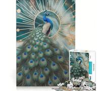 Jigsaw Puzzles 1000 Piece for Teenagers Elegant Peacock with Golden Halo, Fun Games, Challenging To Complete, Deal As Gifts for The Whole Family 38x52cm