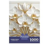 Jigsaw Puzzles 1000 Piece for Teenagers Elegant White Orchids with Golden Accents Adult Puzzles Relax Games Pattern Assembly Great Gift for Gaming 70x50cm/1000pcs