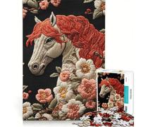 Jigsaw Puzzles 1000 Piece for Teenagers Embroidered Horse with Flowers, Fun Games, Challenging To Complete, Deal As Gifts for The Whole Family 50x75cm