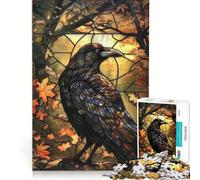 Jigsaw Puzzles 1000 Piece for Teenagers Enigmatic Ravens Stained Glass, Fun Games, Challenging To Complete, Deal As Gifts for The Whole Family 50x75cm