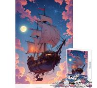 Jigsaw Puzzles 1000 Piece for Teenagers Fantasy Airship Moon Landscape Educational Toy Great Gift for Games Practical Game Educational Challenge Size 38x52cm