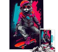 Jigsaw Puzzles 1000 Piece for Teenagers Feline Thrills Cat Skate Difficult And Challenge Home Decoration Relaxing Games for And 14 Years And over (50X75CM)