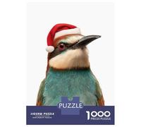 Jigsaw Puzzles 1000 Piece for Teenagers Festive Bee-eater Bird with Santa Hat Puzzle for Adults Toy Wall Decor Difficult Challenge Challenging To Complete 38x26cm/1000pcs