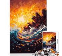 Jigsaw Puzzles 1000 Piece for Teenagers Fiery Ocean Wave Contemporary Expressionist Artwork Practical Game Tough Challenge Educational Toy Every Piece Is Unique - (38x26cm)
