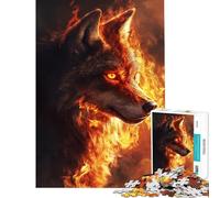 Jigsaw Puzzles 1000 Piece for Teenagers Flaming Wolf's Gaze Jigsaw Puzzle Brain Teaser Game Difficult Challenge Challenging To Complete (Size 38x52cm)