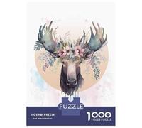 Jigsaw Puzzles 1000 Piece for Teenagers Floral Moose Antlers Art Adult Puzzles Hands-on Game Perfect Decoration Great Gift for Gaming 70x50cm/1000pcs