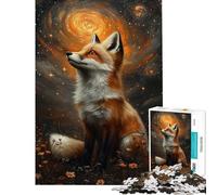 Jigsaw Puzzles 1000 Piece for Teenagers Fox Gazing at The Cosmos Jigsaw for Adults Hands-on Game Analysis And Logic Great Gifts for Gaming (Size 38x52cm)