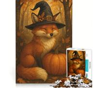 Jigsaw Puzzles 1000 Piece for Teenagers Fox Witch with Pumpkin in Autumn Relaxing Games Fun at Home Activities Great Gift for Gaming 38x52cm
