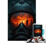Jigsaw Puzzles 1000 Piece for Teenagers Gas Mask Reflecting Burning Cityscape Brain Teaser Game Learning Educational Toys Great Gifts for Games Home Art Decor (Size 50x75cm)
