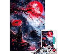 Jigsaw Puzzles 1000 Piece for Teenagers Geisha Under Blood Moon Jigsaw Puzzle Brain Teaser Game Difficult Challenge Challenging To Complete (Size 50x75cm)