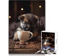 Jigsaw Puzzles 1000 Piece for Teenagers German Shepherd Coffee Pup Toy Intellectual Game Staycation Kill Time Secret Santa Gifts Size 50x75cm