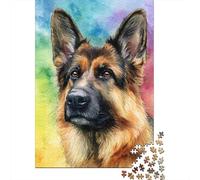 Jigsaw Puzzles 1000 Piece for Teenagers German Shepherd Watercolor Art Print Puzzles for Adults Fun Games Analysis And Logic Educational Challenge 70x50cm/1000pcs