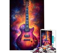 Jigsaw Puzzles 1000 Piece for Teenagers Gibson Electric Guitar in Flames Fun at Home Activities, For Family Fun Impossible Game for 14+ Puzzle Game Offered (50x75cm)