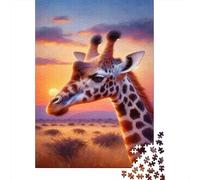 Jigsaw Puzzles 1000 Piece for Teenagers Giraffe Sunset Safari Print Teenager Puzzles Hands-on Game Improve Memory Gifts for Friends And Family 38x26cm/1000pcs