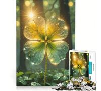 Jigsaw Puzzles 1000 Piece for Teenagers Glowing Four-Leaf Clover, Impossible Game, Parent-child Interaction, Christmas Birthday Gifts (38x52cm)