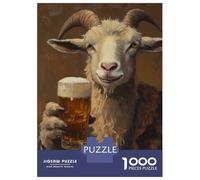 Jigsaw Puzzles 1000 Piece for Teenagers Goat with Beer Adult Puzzles Relax Games Pattern Assembly Great Gift for Gaming 52x38cm/1000pcs