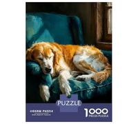 Jigsaw Puzzles 1000 Piece for Teenagers Golden Retriever Dog Sleeping on Teal Armchair Puzzle for Adults Relax Games Home Decoration Educational Challenge 70x50cm/1000pcs