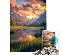 Jigsaw Puzzles 1000 Piece for Teenagers Golden Sunset over A Mountain Lake Help The Brain Exercise For Family Fun Fun Games Suitable for Ages 14 And Up (50x75cm)