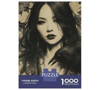 Jigsaw Puzzles 1000 Piece for Teenagers Goth Japanese Woman with Raven Puzzles for Adults Fun Games Analysis And Logic Educational Challenge 52x38cm/1000pcs