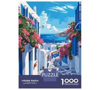 Jigsaw Puzzles 1000 Piece for Teenagers Greek Island Illustration Jigsaw Puzzle Relaxing Games Wall Decoration Gifts for Friends And Family 38x26cm/1000pcs