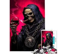 Jigsaw Puzzles 1000 Piece for Teenagers Grim Reaper with Wine And Cigar Fun at Home Activities, Hand Speed Race Hands-on Game for Age 14+ Game (38x52cm)