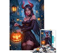 Jigsaw Puzzles 1000 Piece for Teenagers Halloween Devil Girl with Pumpkin Help The Brain Exercise For Family Fun Fun Games Suitable for Ages 14 And Up (50x75cm)