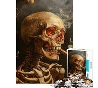 Jigsaw Puzzles 1000 Piece for Teenagers Head of A Skeleton with A Burning Cigarette Jigsaw Anti-Stress Toys Analysis And Logic Challenging To Complete (Size 50x75cm)