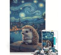 Jigsaw Puzzles 1000 Piece for Teenagers Hedgehog Under Starry Night Relaxing Games Fun at Home Activities Great Gift for Gaming 38x26cm