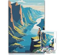 Jigsaw Puzzles 1000 Piece for Teenagers Hiker Overlooking Canyon River Landscape Beautiful Design Game Improve Memory Birthday Gift Size 38x26cm