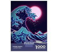 Jigsaw Puzzles 1000 Piece for Teenagers Hoksau Wave Neon in Moon Jigsaw Puzzle Relaxing Games Wall Decoration Gifts for Friends And Family 38x26cm/1000pcs