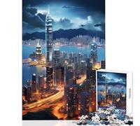 Jigsaw Puzzles 1000 Piece for Teenagers Hong Kong China Skyline Fun Group Bonding Activity Indoors Memorable Festive Present Option (38x52cm)