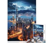 Jigsaw Puzzles 1000 Piece for Teenagers Hong Kong China Skyline Fun Group Bonding Activity Indoors Memorable Festive Present Option (50x75cm)
