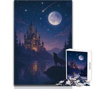 Jigsaw Puzzles 1000 Piece for Teenagers Howling Wolf Under Magical Castle Soothing Relaxing Leisure Time Accurate Interlock Precision Toy Size 50x75cm