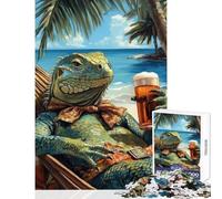 Jigsaw Puzzles 1000 Piece for Teenagers Iguana Beach Chill Practical Game Tough Challenge Educational Toy Every Piece Is Unique - (38x26cm)
