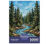 Jigsaw Puzzles 1000 Piece for Teenagers Impressionist River Through Pine Forest Adult Puzzles Hands-on Game Perfect Decoration Great Gift for Gaming 70x50cm/1000pcs