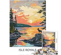 Jigsaw Puzzles 1000 Piece for Teenagers Isle Royale Sunset Practical Game Tough Challenge Educational Toy Every Piece Is Unique - (38x52cm)