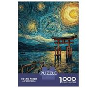 Jigsaw Puzzles 1000 Piece for Teenagers Japanese Torii Gate Starry Night Painting Jigsaw Puzzle Relaxing Games Wall Decoration Gifts for Friends And Family 38x26cm/1000pcs