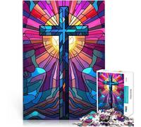 Jigsaw Puzzles 1000 Piece for teenagers Jesus Cross Stained Glass Spielspielzeug Die Liebe zwischen Paaren stärken52x38cm