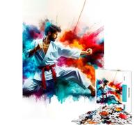Jigsaw Puzzles 1000 Piece for Teenagers Karate Fighter in Color Burst Help The Brain Exercise Home Art Decor Practical Game for Ages 14 And over (50x75cm)