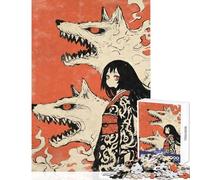 Jigsaw Puzzles 1000 Piece for Teenagers Kimono Girl Wolf Yokai Educational Toy Great Gift for Games Practical Game Educational Challenge Size 38x52cm