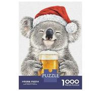 Jigsaw Puzzles 1000 Piece for Teenagers Koala in Santa Hat with Beer Teenager Puzzles Hands-on Game Improve Memory Gifts for Friends And Family 38x26cm/1000pcs